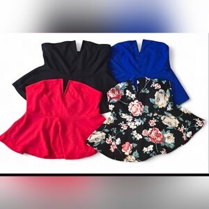 Sexy Peplum Top Lot/Floral and Solid Peplum Tops Set/ Sz L
